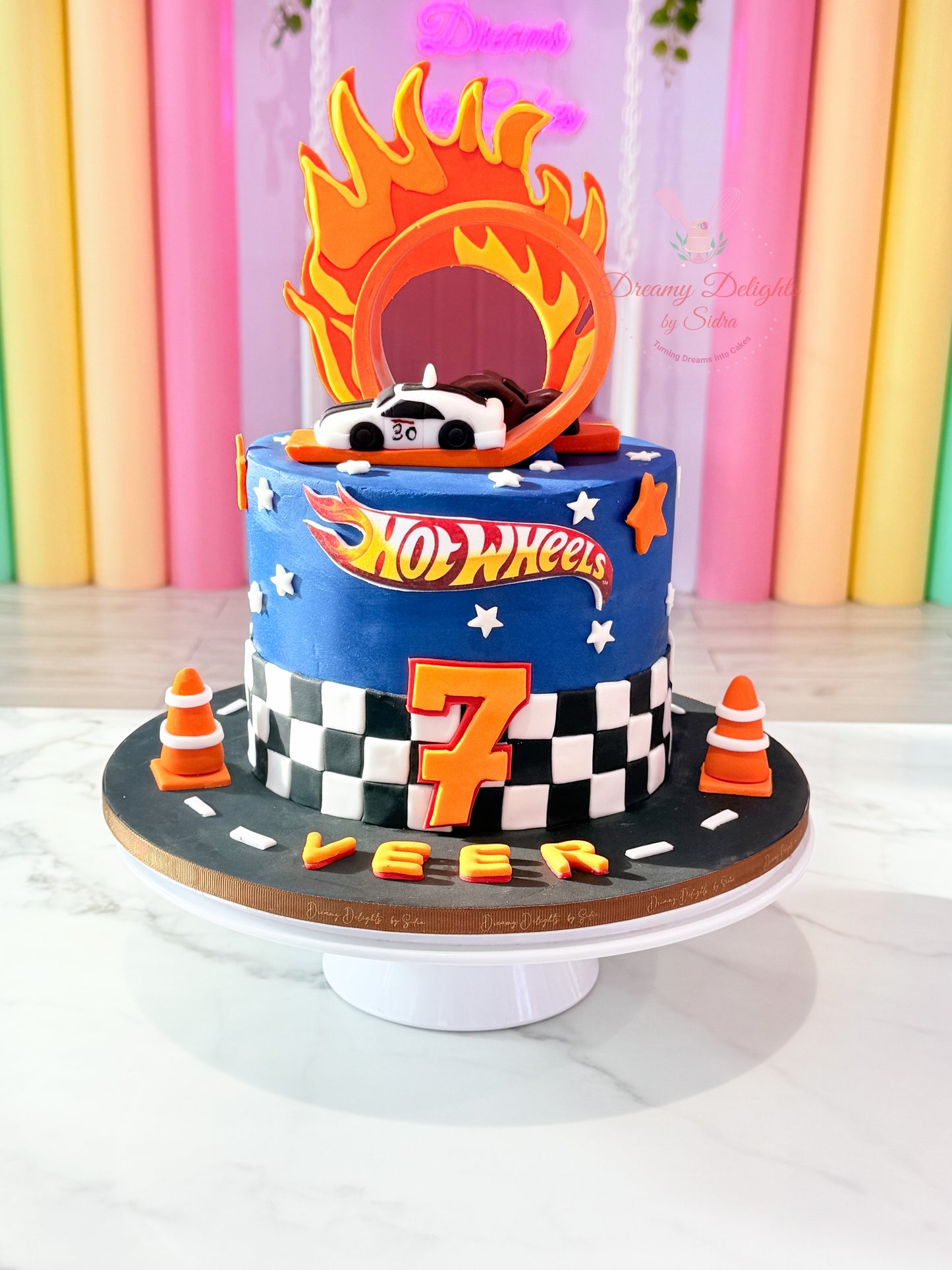 Boys birthday cake Hot Wheels racing theme, kids car theme cake for boy Dubai custom design