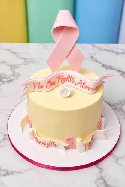 Breast cancer awareness cake with pink ribbon design in Dubai
