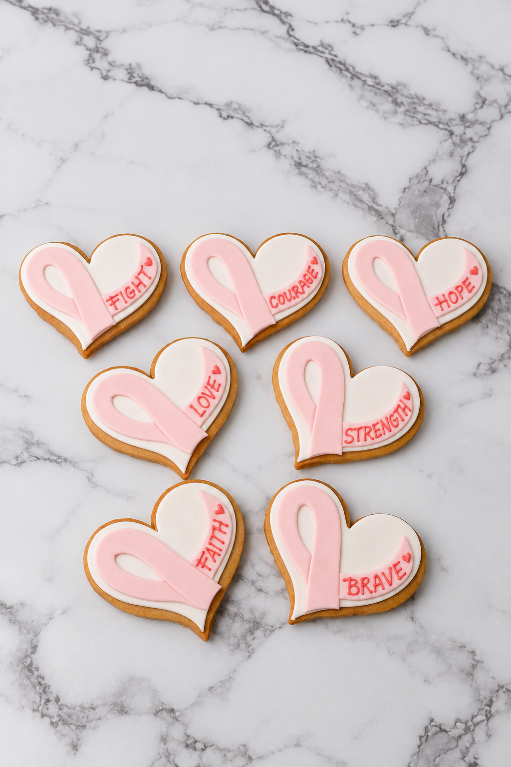 Breast cancer awareness cookies with pink ribbon and inspiring messages in Dubai