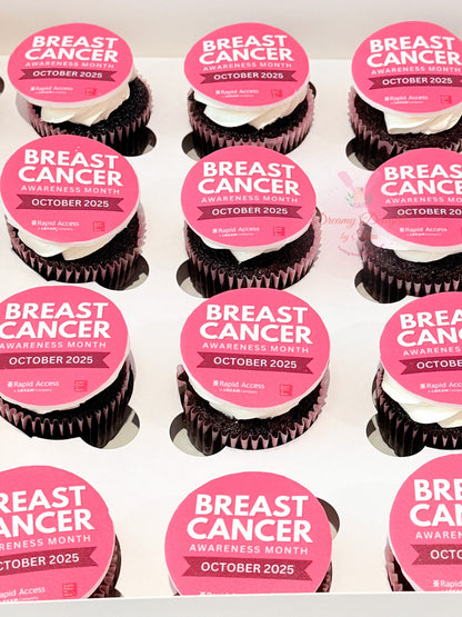 Breast cancer awareness themed cupcakes with custom edible toppers in Dubai