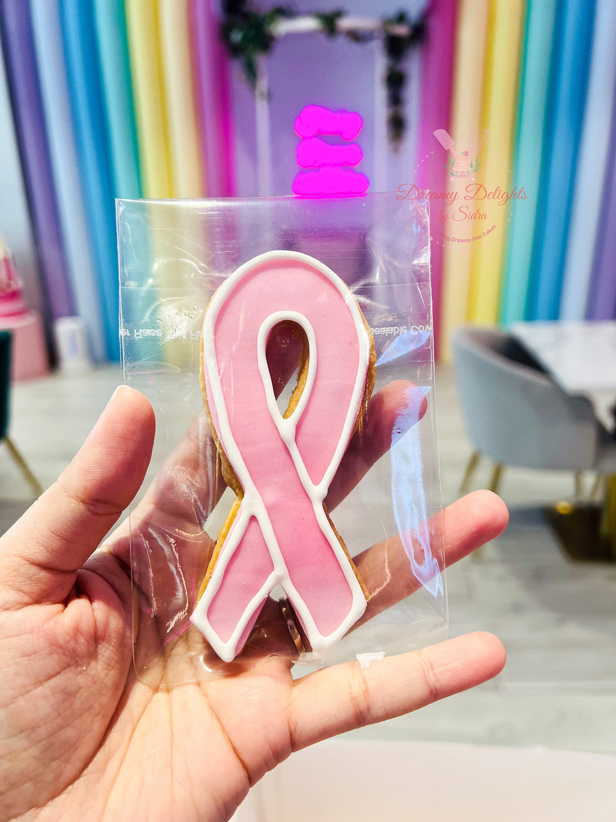 Breast Cancer Support Cookies Dubai with pink awareness design by Dreamy Delights by Sidra