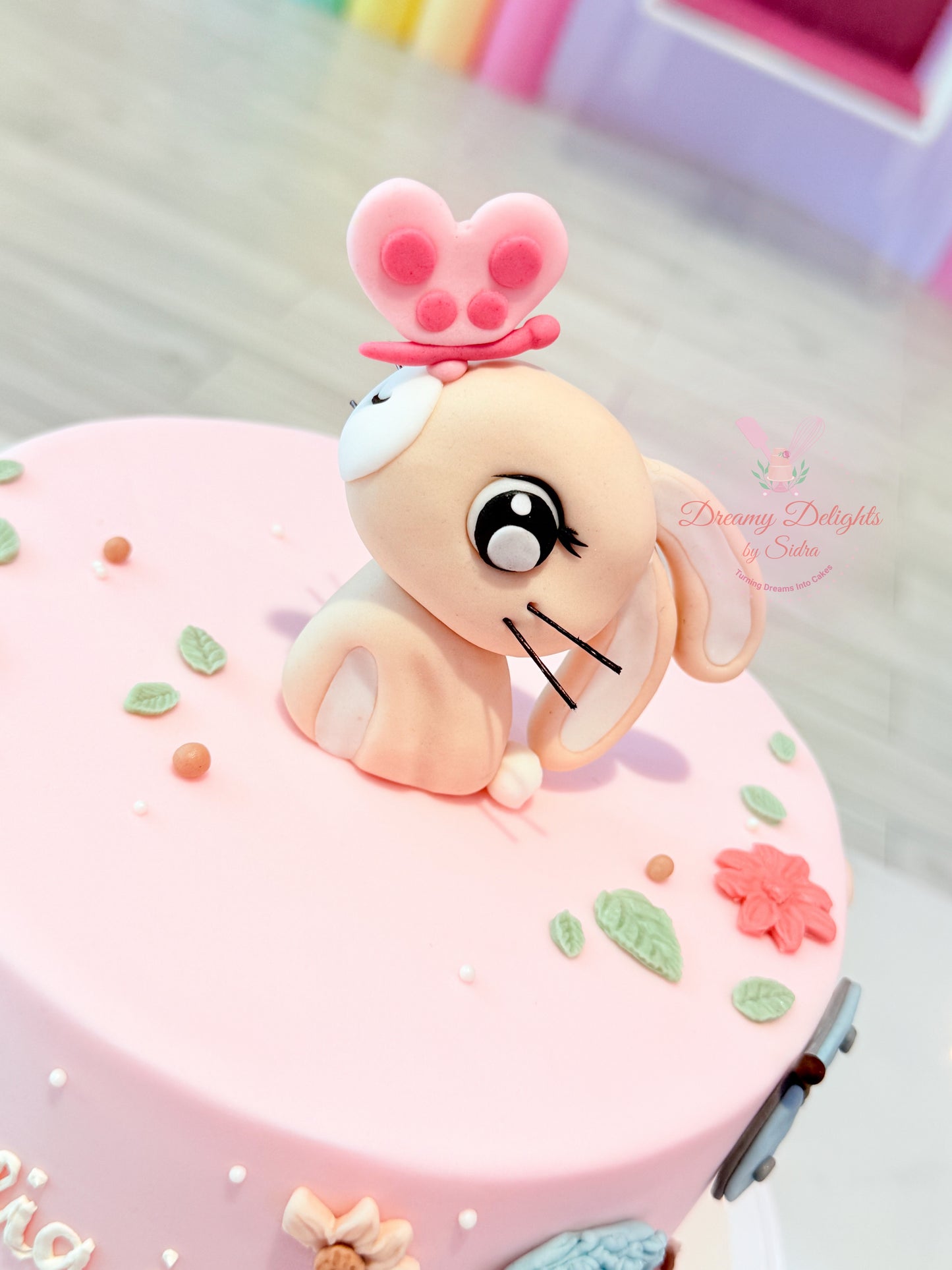 Bunny Flowers First Birthday Cake