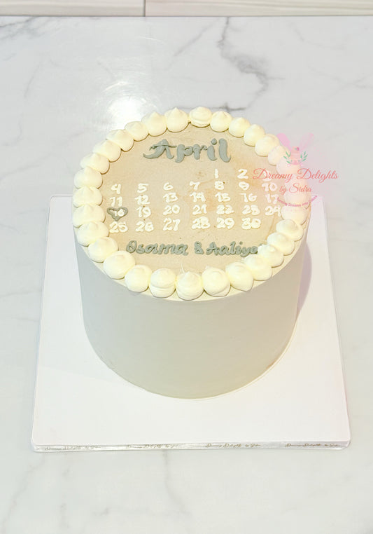 Minimalist Calendar Engagement Cake