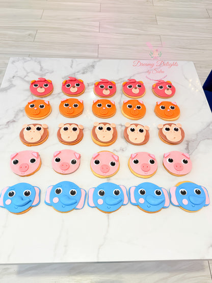 Cocomelon animal themed cookies with colorful fondant design in Dubai