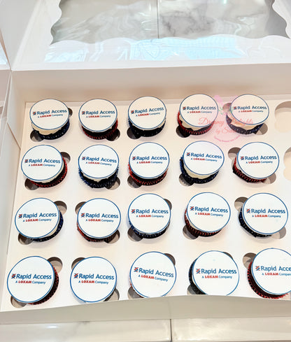 Corporate logo cupcakes with custom edible branding for business events in Dubai