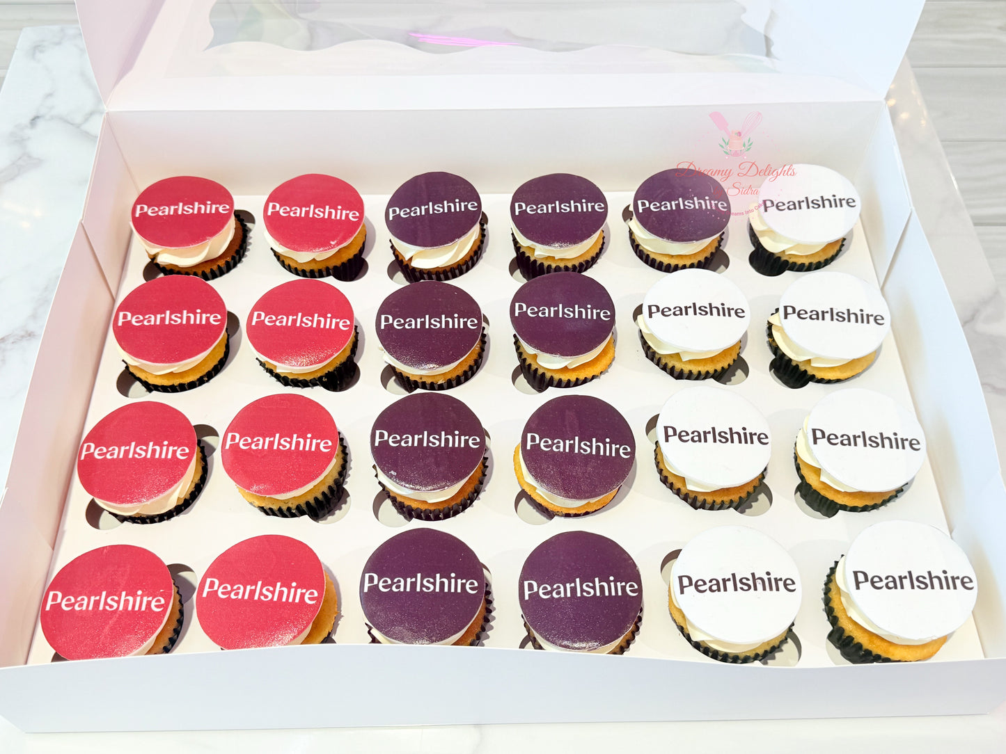 Corporate logo cupcakes with edible company logo toppers branded cupcakes Dubai