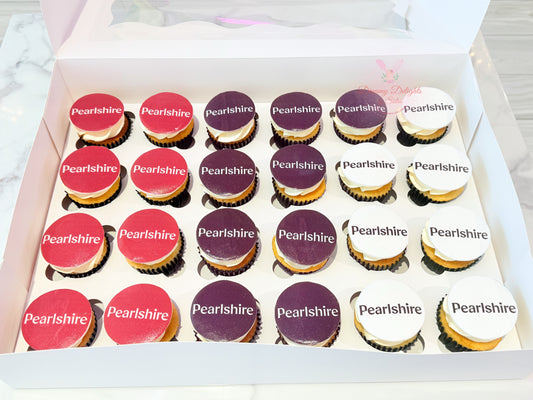 Corporate logo cupcakes with edible company logo toppers branded cupcakes Dubai
