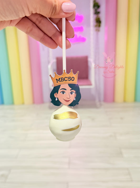 Customized photo cake pops with personalized topper in Dubai