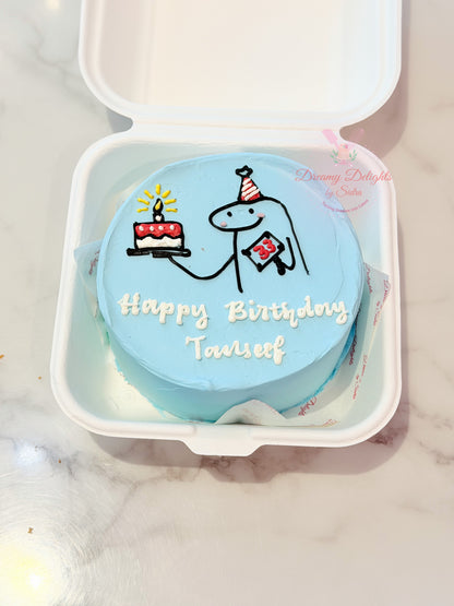 Personalized cute birthday bento cake with hand-piped doodle illustration, birthday cake design, and custom message in Dubai.