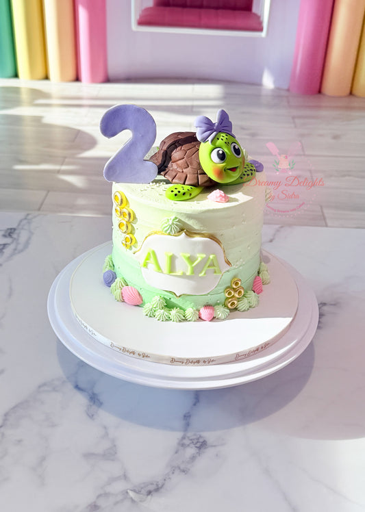 Cute turtle first birthday cake for girls Dubai
