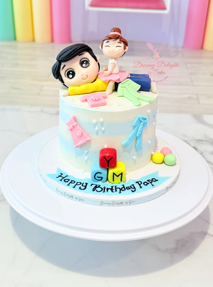 Dad birthday cake with fondant father and child design for him celebration in Dubai