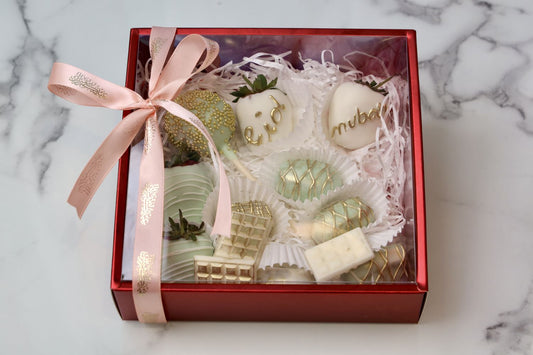 Eid Mubarak treat bundle with chocolate strawberries cake pop and dates Dubai