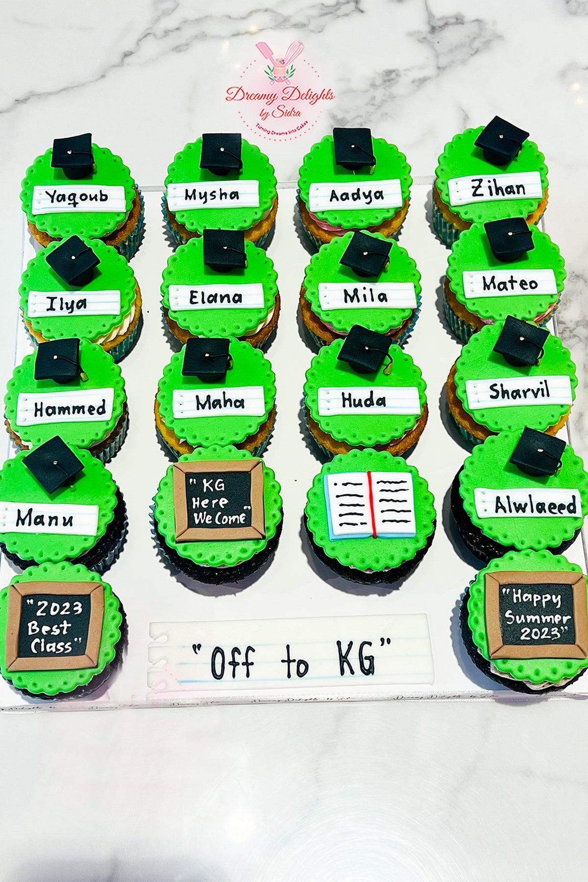 End of school year cupcake set Dubai — decorated cupcakes for class graduation farewell by Dreamy Delights by Sidra