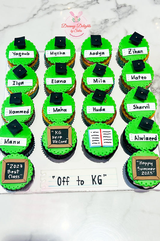 20-piece end of year class cupcake board in Dubai for school graduation party and nursery leavers celebration
