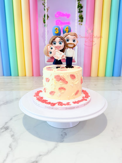 Family cake with custom fondant figurines and buttercream finish