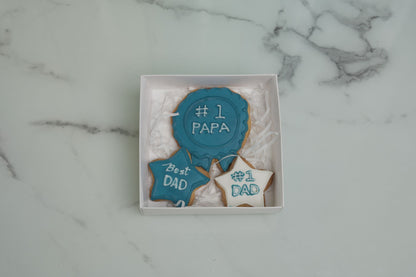 Father's Day Cookie Set of 3 featuring #1 Papa, Best Dad, and #1 Dad decorated cookies in a gift box for Father's Day 2026 in Dubai