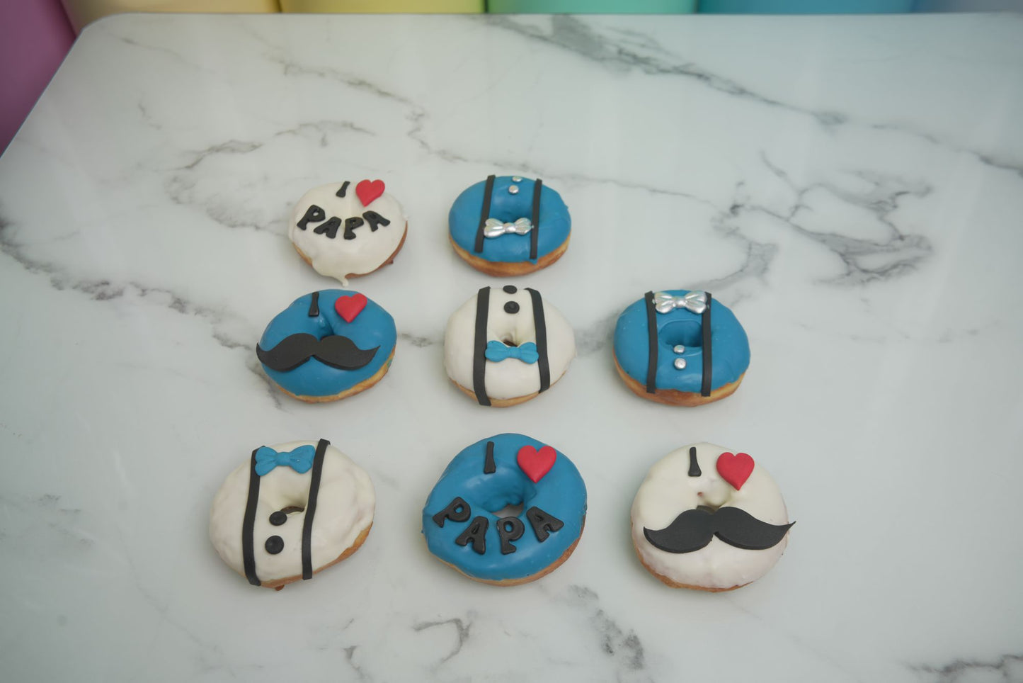 Father's Day Mini Donuts with mustache, bow tie, and Papa-themed decorations for Father's Day 2026 celebrations in Dubai