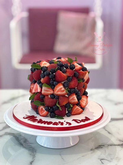 Fresh Fruit Cake Dubai with strawberry and blueberry toppings, premium customized berry birthday cake for celebrations.