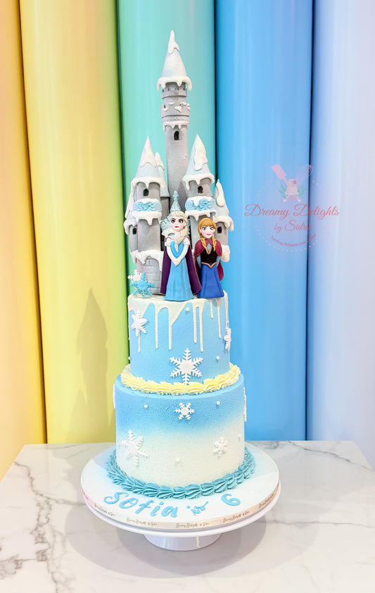 Snowflake princess castle birthday cake for girls Dubai