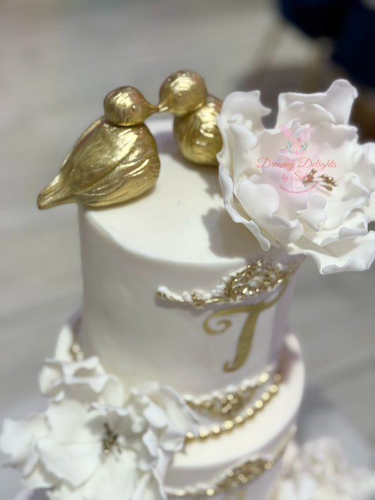 Elegant Gold Birds Wedding Cake