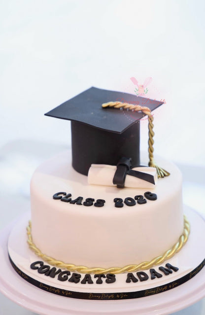 Graduation Hat Cake Dubai with cap, diploma decoration, and premium customized graduation celebration cake design.