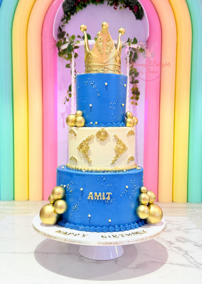 Grand crown birthday cake with royal gold topper for him celebration in Dubai