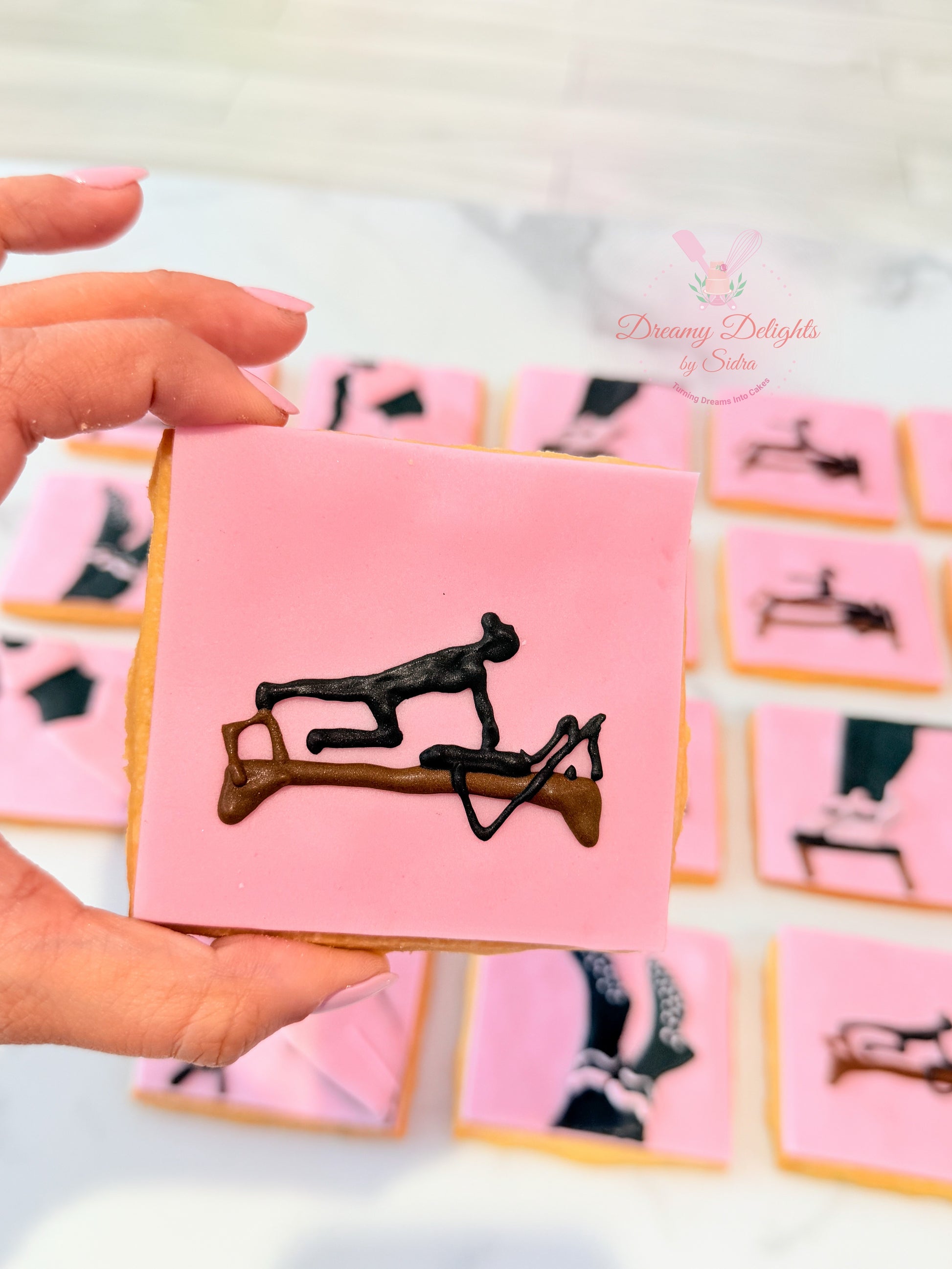 Gym Exercise Cookies with workout and Pilates themed icing design for fitness events and birthdays in Dubai