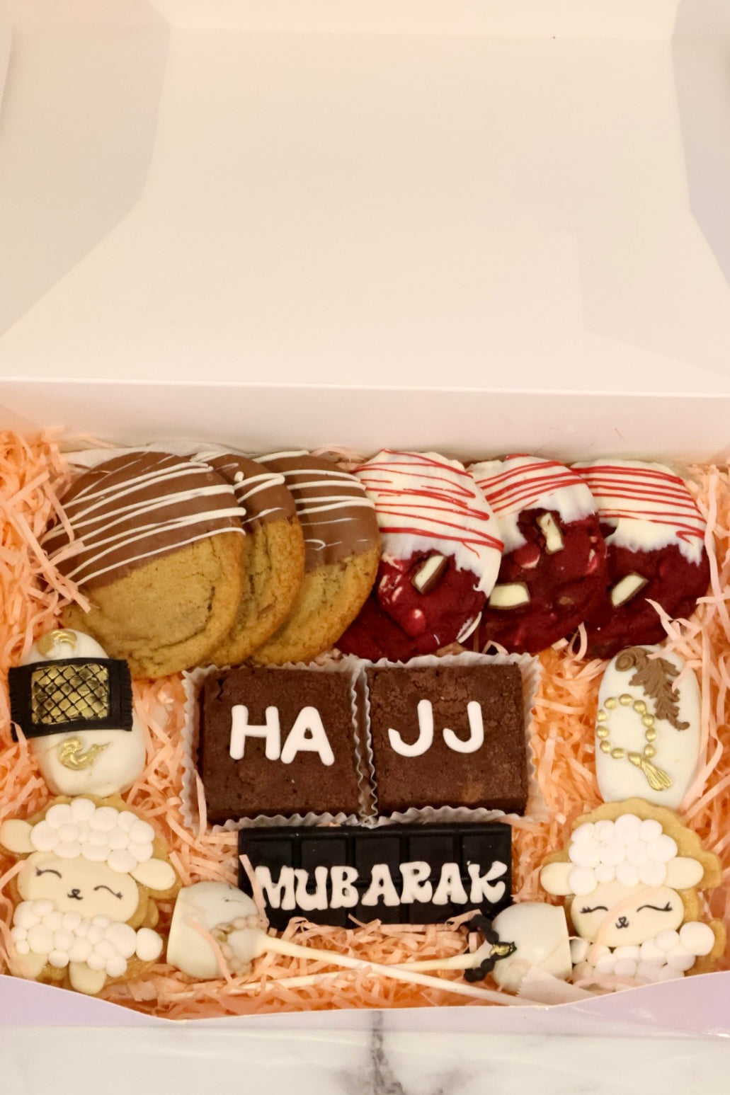 Luxury Hajj Mubarak Treat Bundle with assorted Eid desserts and Islamic themed sweets for Eid Al Adha celebrations in Dubai
