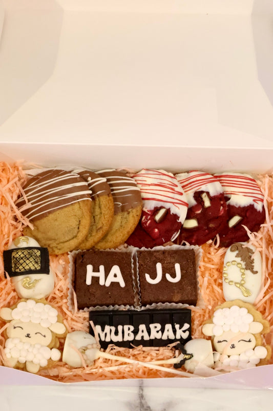 Luxury Hajj Mubarak Treat Bundle with assorted Eid desserts and Islamic themed sweets for Eid Al Adha celebrations in Dubai