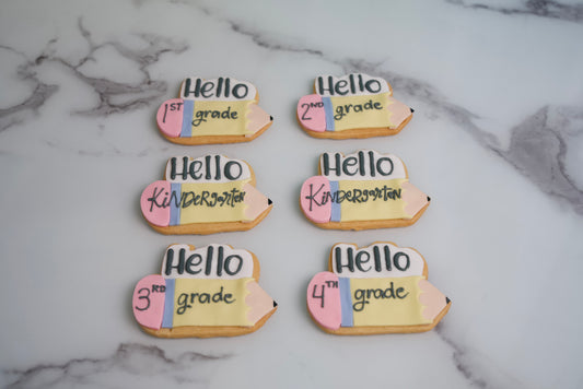 Hello New Grade pencil back-to-school cookies for kids