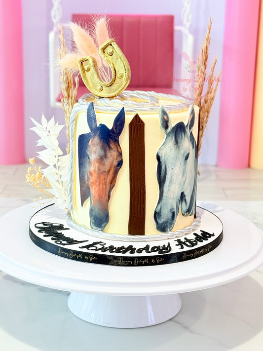 Horse theme birthday cake in Dubai for him elegant men celebration cake