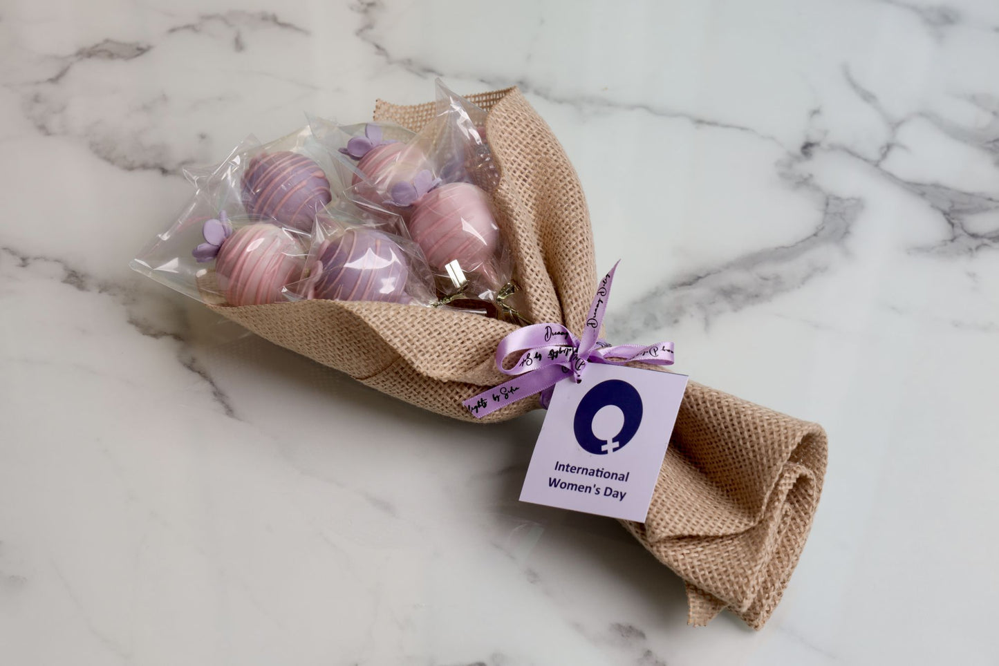 International Womens Day cakepop bouquet with six decorated cake pops gift arrangement in Dubai