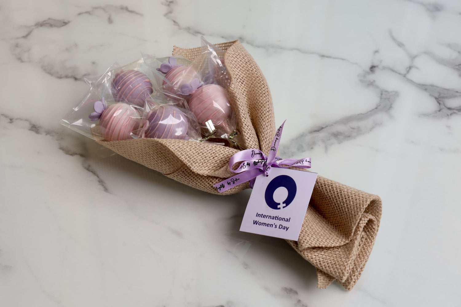 International Womens Day cakepop bouquet with six decorated cake pops gift arrangement in Dubai