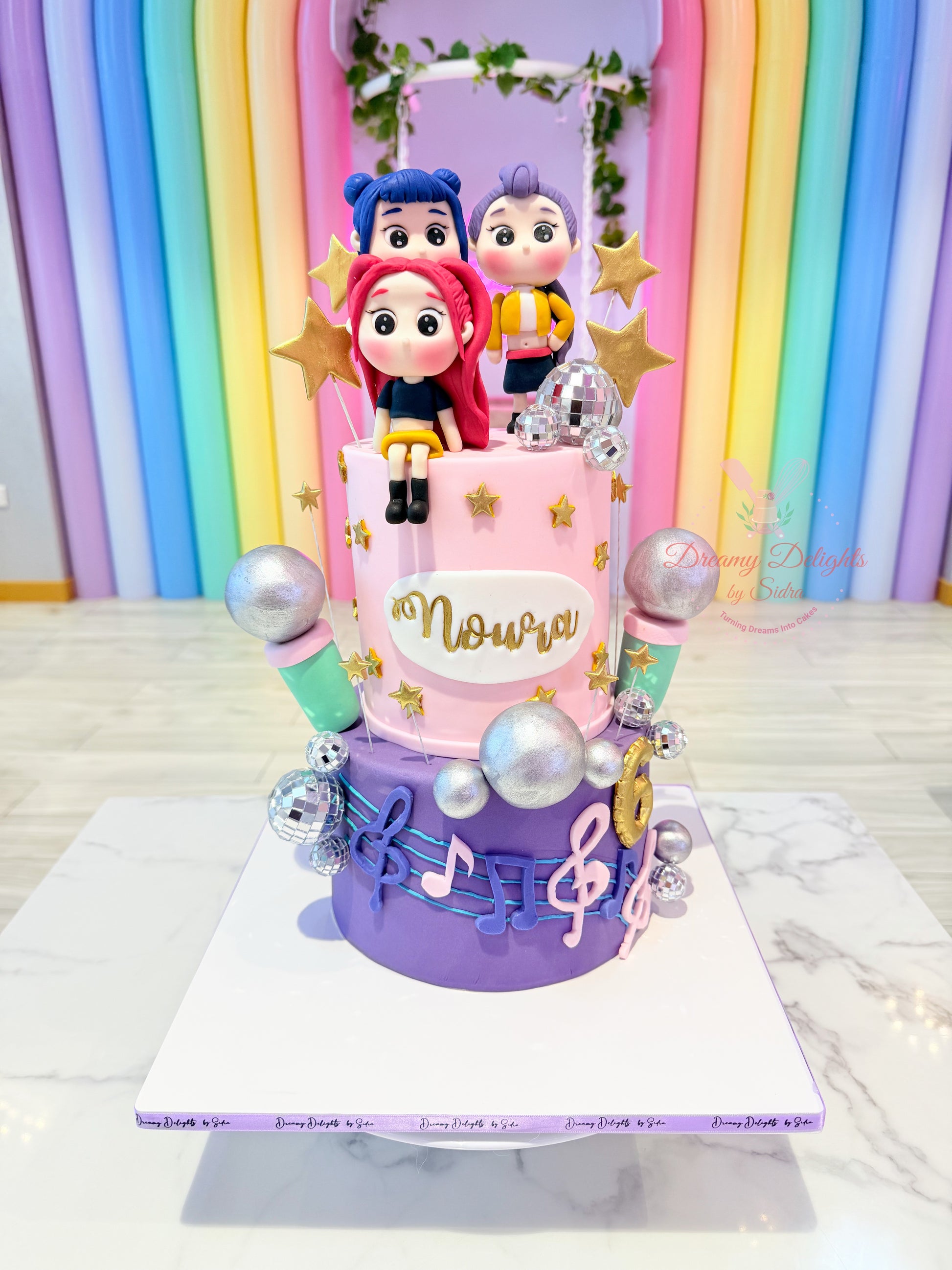KPop 3D character birthday cake for girls with music theme design in Dubai