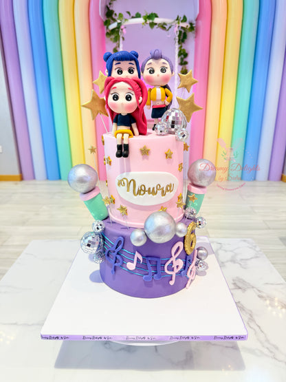 KPop 3D character birthday cake for girls with music theme design in Dubai