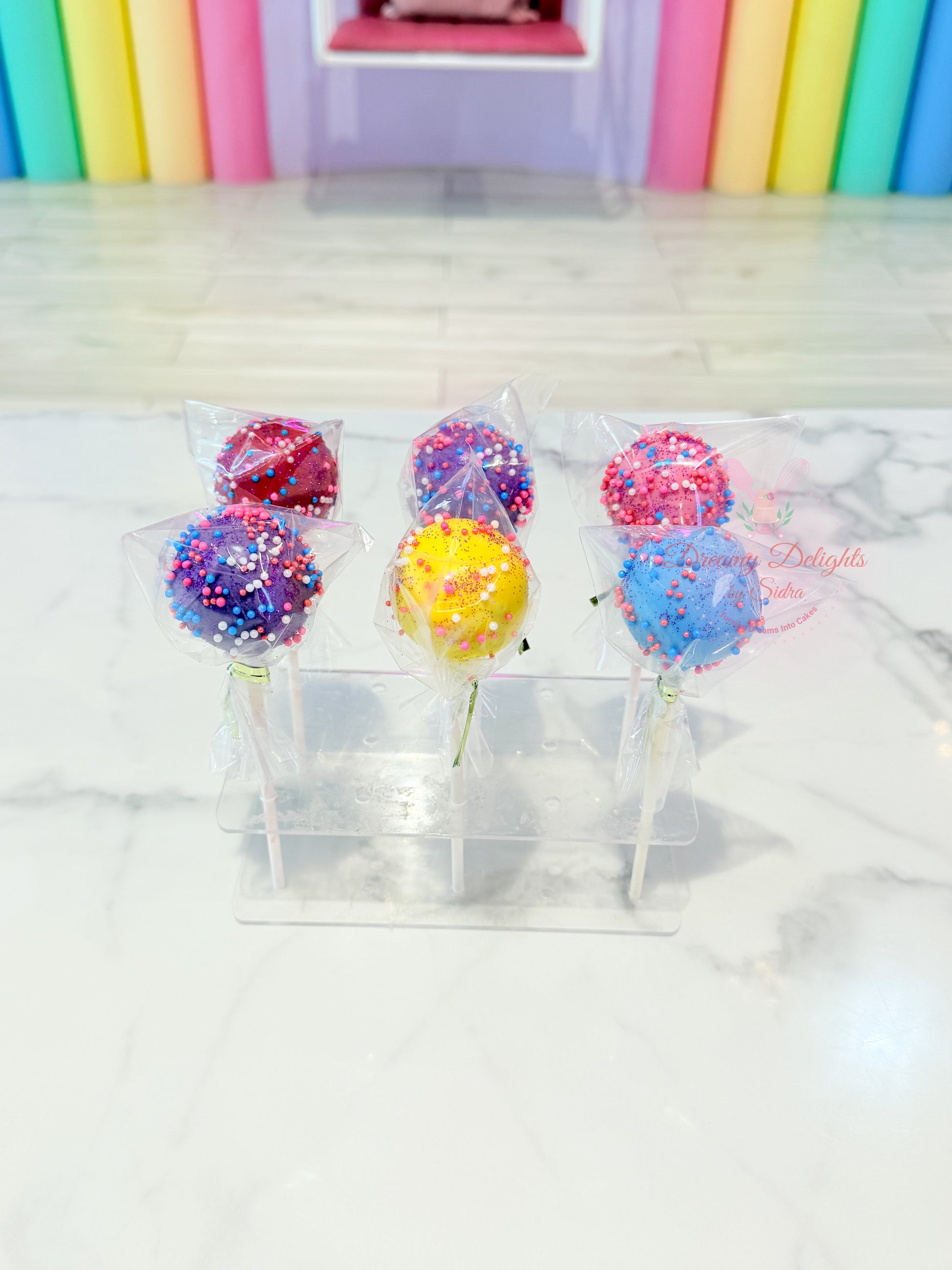KPop cake pops for kids birthday party with colorful sprinkles in Dubai
