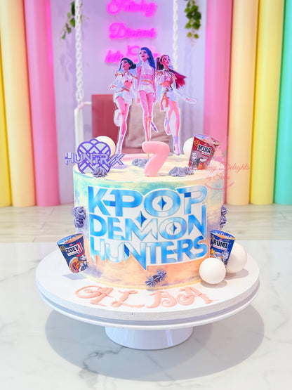 K-Pop themed kids birthday cake for girls with colorful pop-idol character design in Dubai