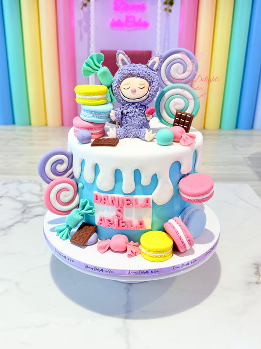 Labubu Candyland birthday cake for girls with colorful fondant design in Dubai