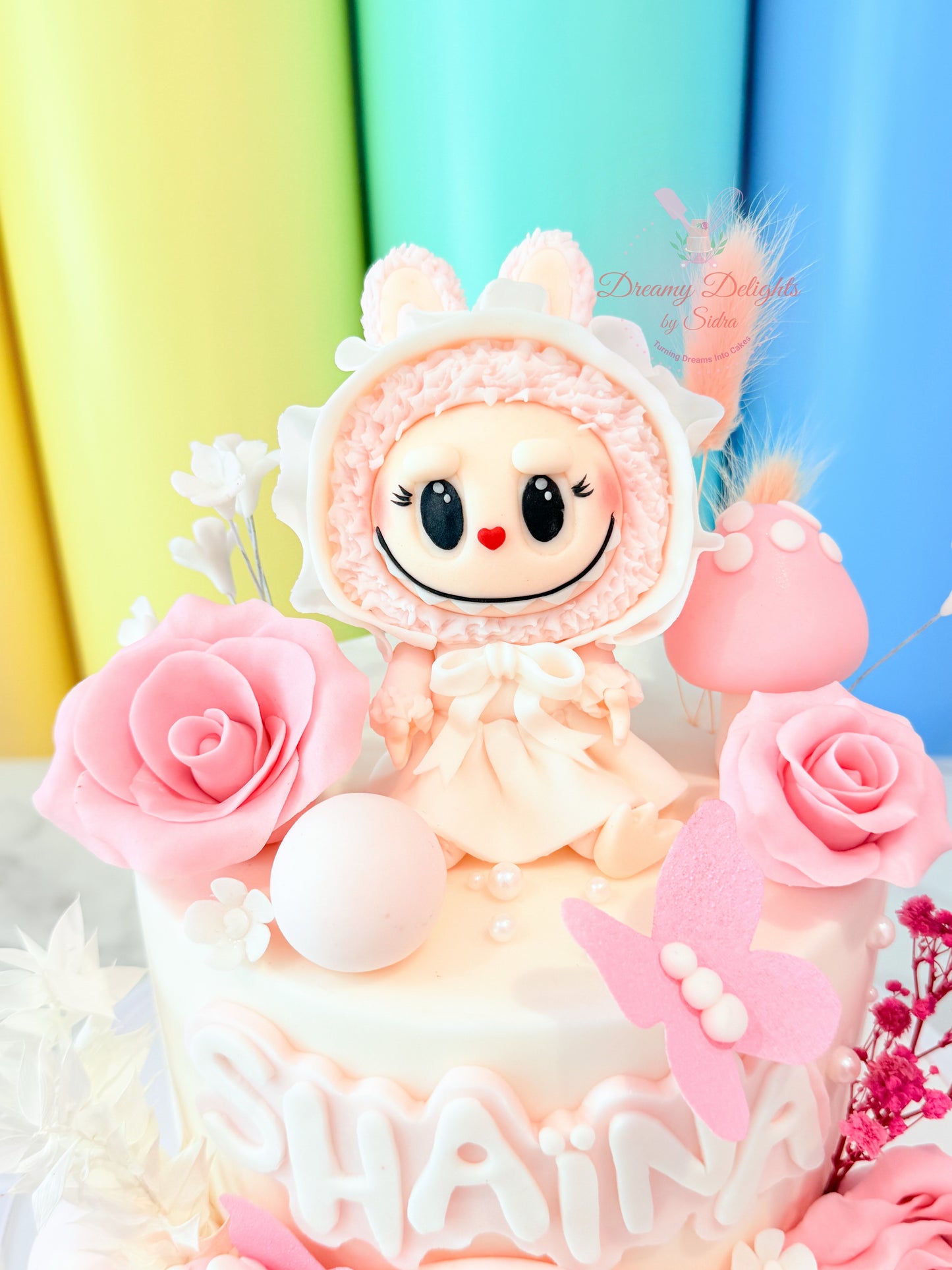 Labubu Floral Theme Birthday Cake