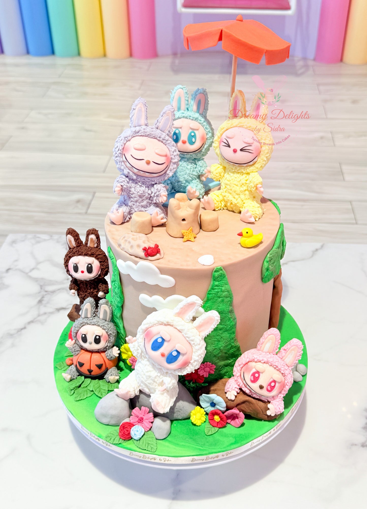 Labubu kids birthday cake for girls with cartoon theme in Dubai