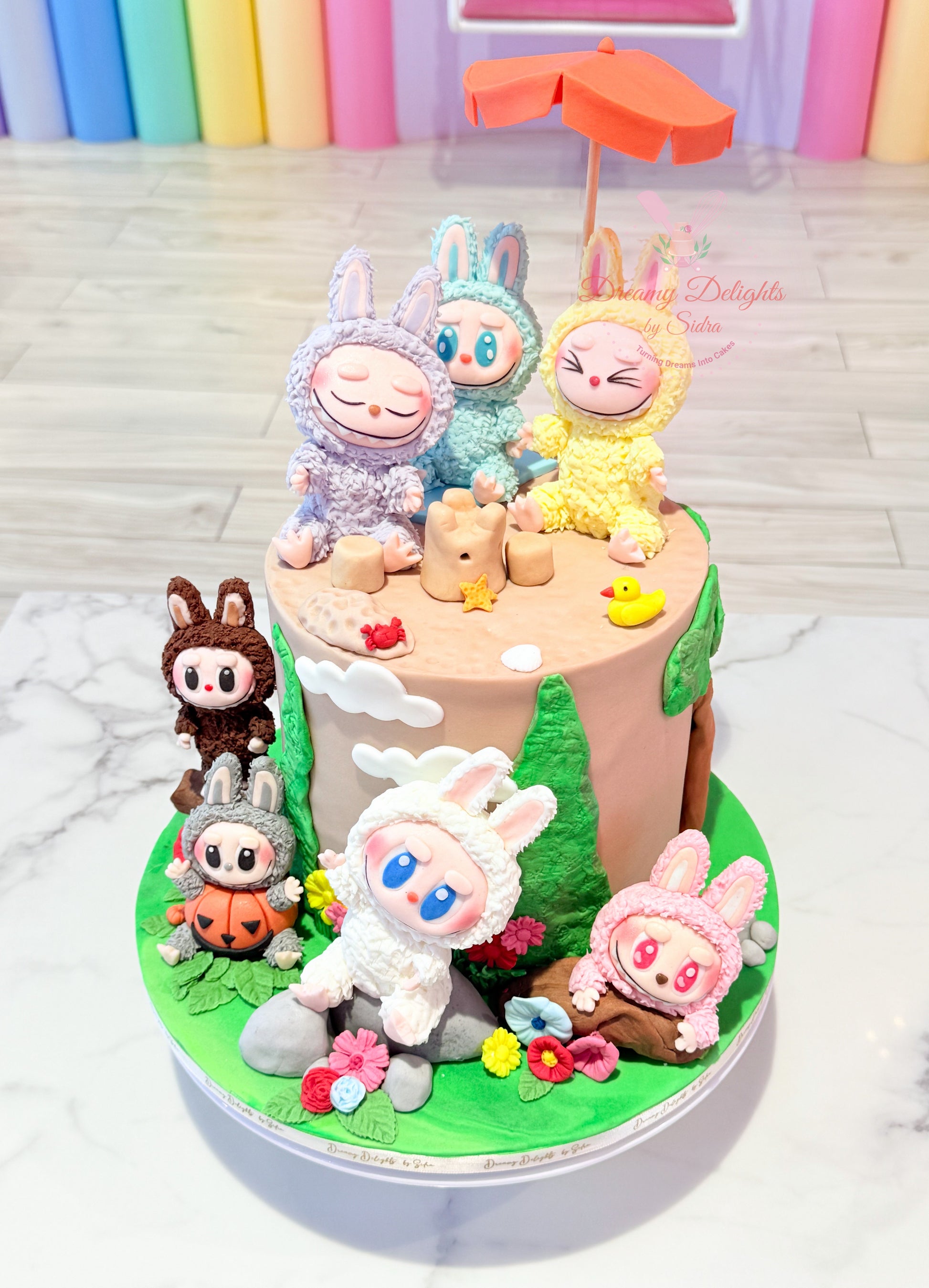 Labubu kids birthday cake for girls with cartoon theme in Dubai