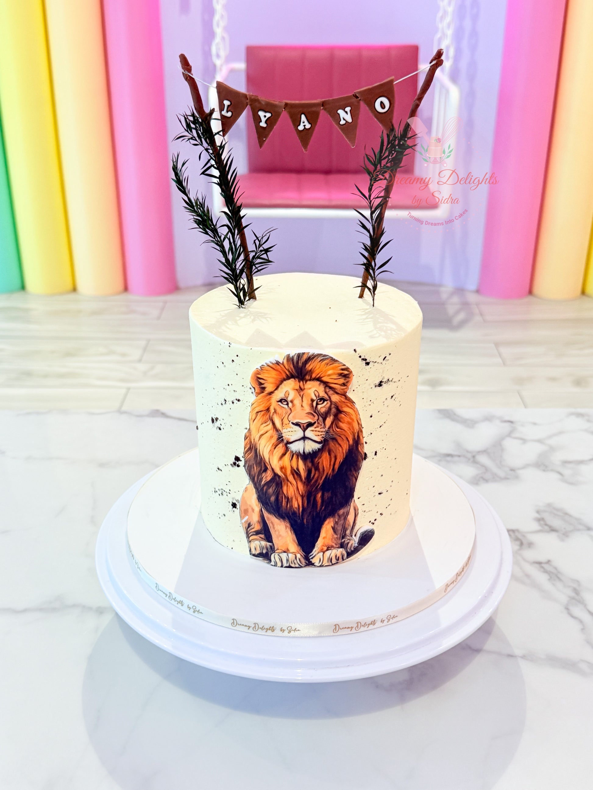 Lion birthday cake with jungle theme design for boys kids party in Dubai