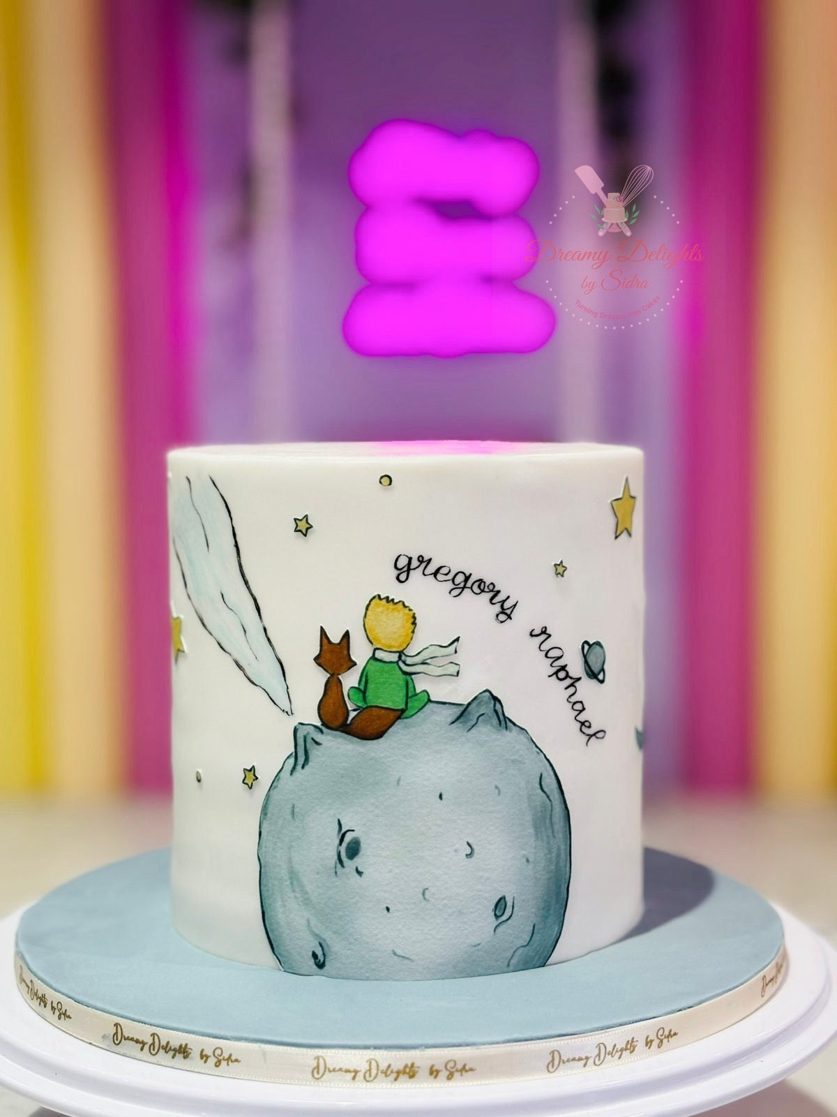 little prince moon birthday cake Dubai with boy sitting on moon design
