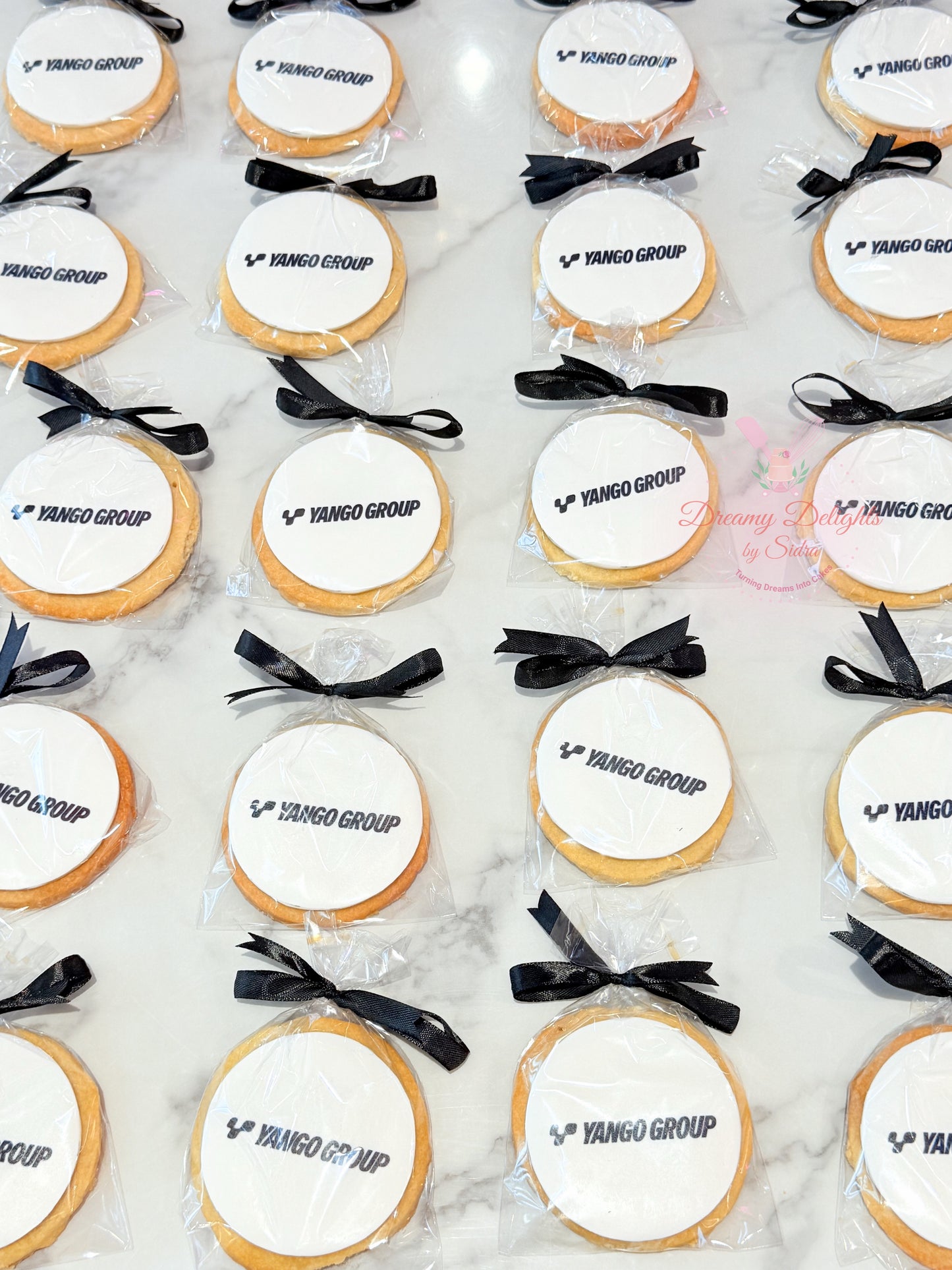 Custom logo cookies for corporate events and branded gifting in Dubai
