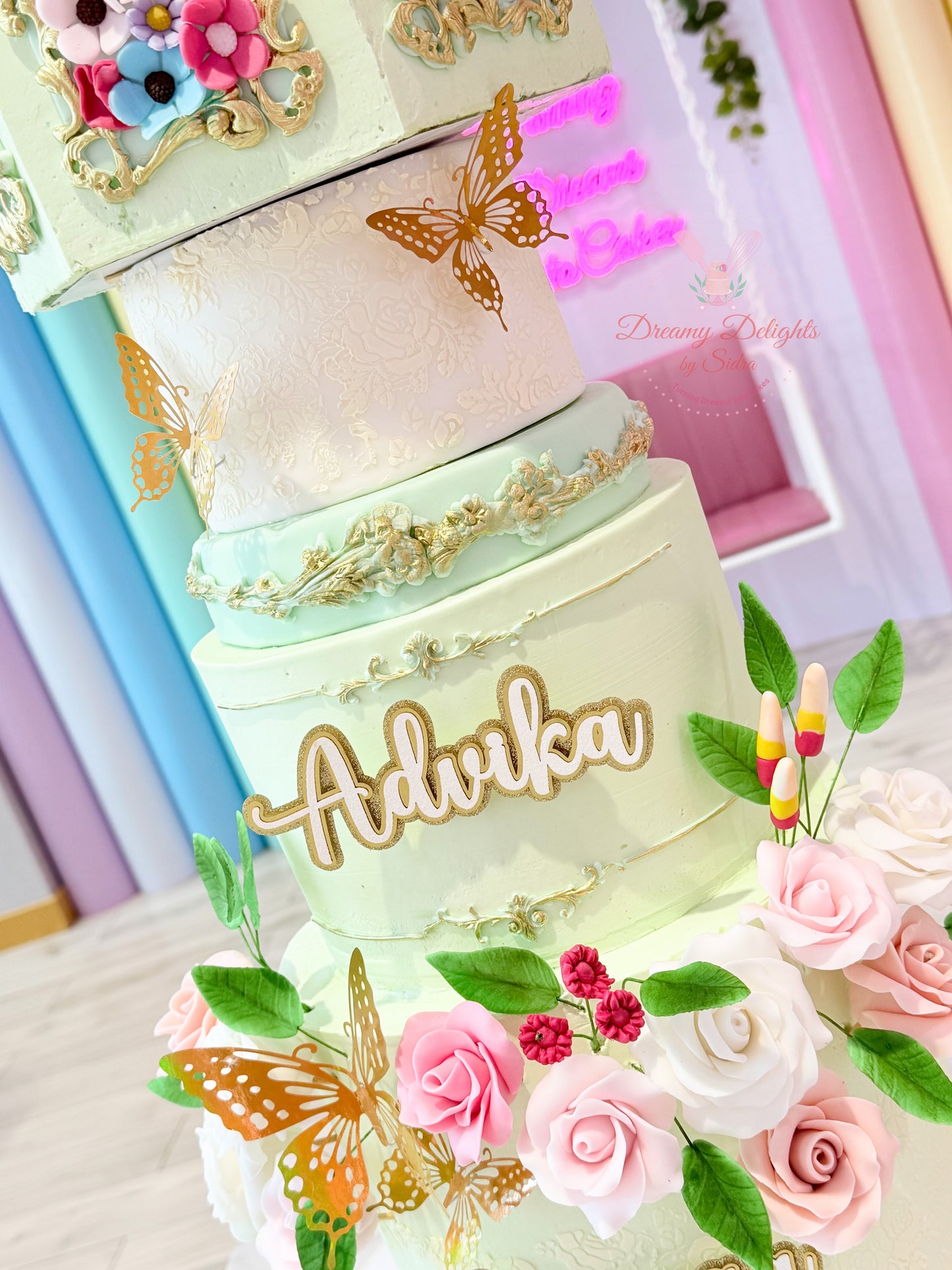 Sugar Flower Butterfly Panel Cake