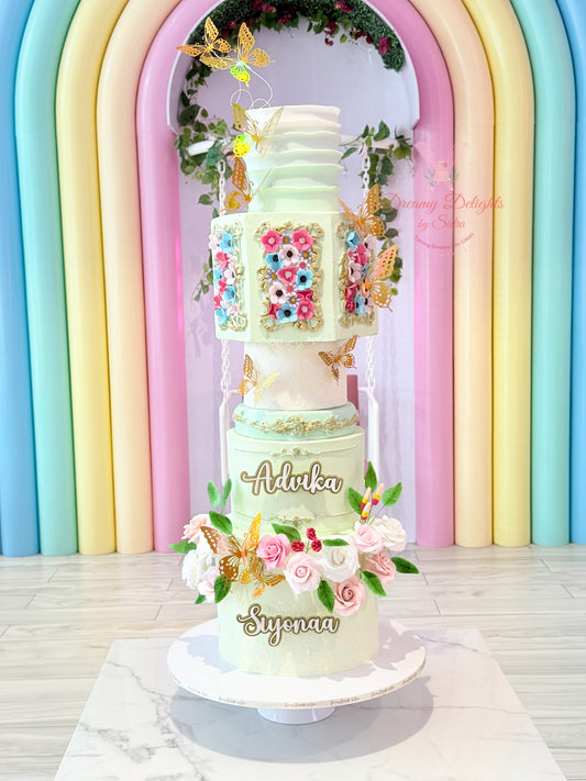 Luxury sugar flower butterfly panel cake for girls Dubai