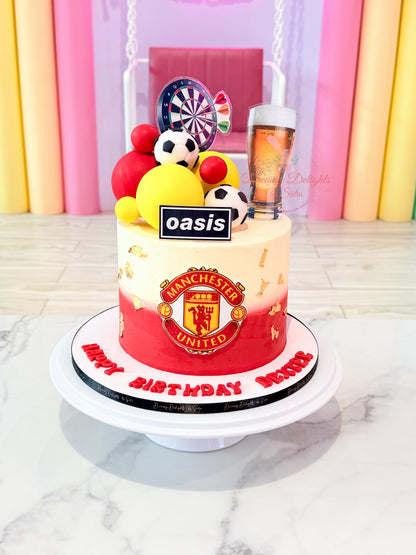 Manchester United football birthday cake for him with football decorations and hobby-themed design handcrafted by Dreamy Delights by Sidra in Dubai.