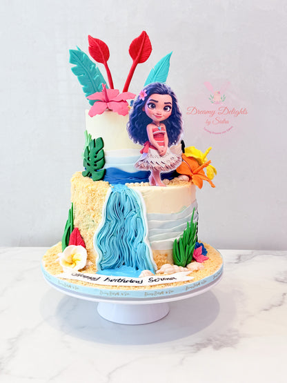 Girls birthday cake Dubai with a tropical Moana theme, ocean details and fresh handmade finish. Explore kids cake Dubai and order online today!