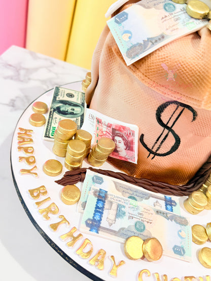 Rich Bunny with Money Sack Cake