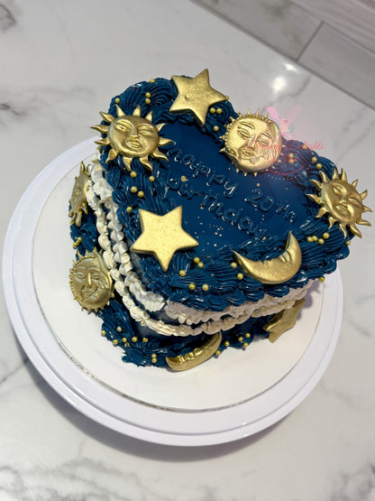 Moon and Stars Vintage Heart Cake